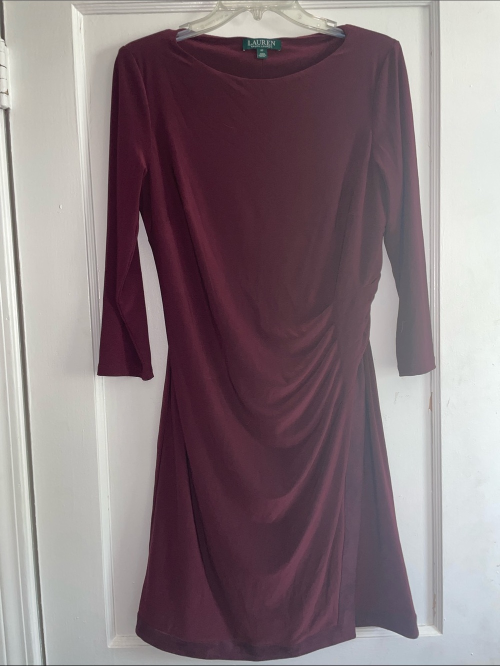Lauren Ralph Lauren Wine Long-Sleeve Wrap-Style Midi Dress - Picture 3 of 4